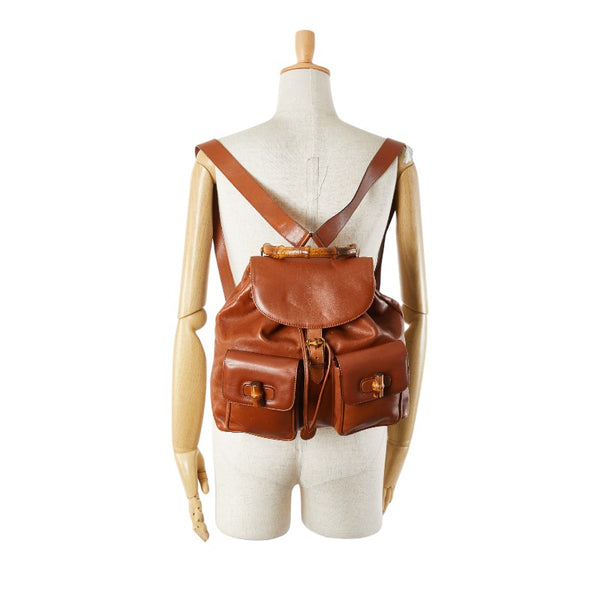 グッチ バンブー リュック バックパック 003 1998 0016 ブラウン レザー レディース GUCCI 【中古】