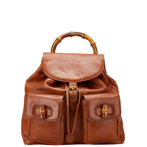 グッチ バンブー リュック バックパック 003 1998 0016 ブラウン レザー レディース GUCCI 【中古】