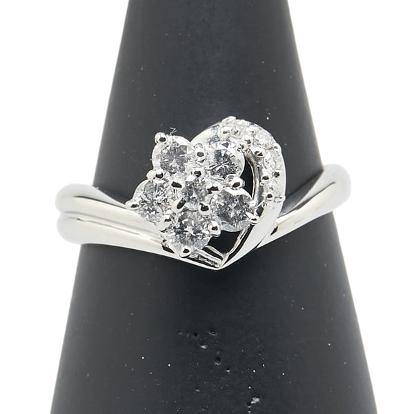 Pt900 プラチナ ダイヤ0.50ct 花 フラワー モチーフ リング 指輪 レディース 11.5号 【中古】