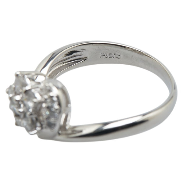 Pt900 プラチナ ダイヤ0.50ct 花 フラワー モチーフ リング 指輪 レディース 11.5号 【中古】