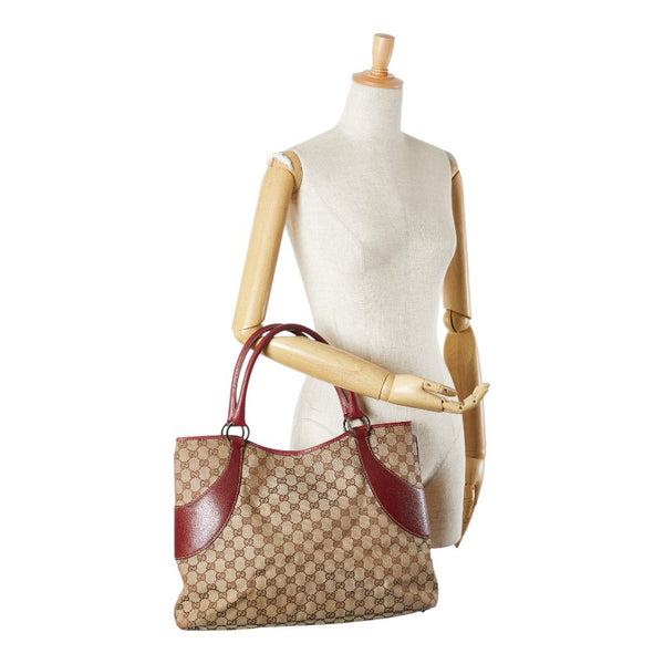 グッチ GGキャンバス ハンドバッグ トートバッグ 113016 ベージュ パープル キャンバス レザー レディース GUCCI 【中古】