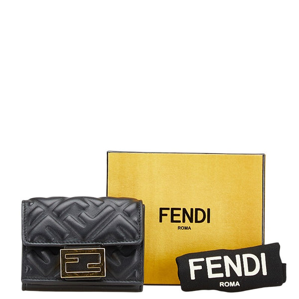 フェンディ バゲット マイクロ 三つ折り財布 ブラック レザー レディース FENDI 【中古】
