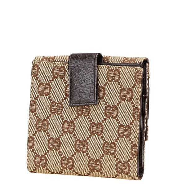 グッチ GGキャンバス ホースビット シェリーライン 二つ折り財布 138031 ブラウン キャンバス レザー レディース GUCCI 【中古】