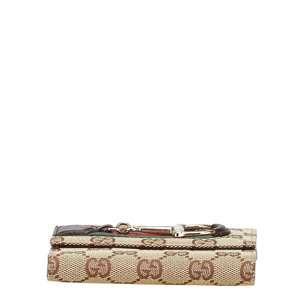 グッチ GGキャンバス ホースビット シェリーライン 二つ折り財布 138031 ブラウン キャンバス レザー レディース GUCCI 【中古】