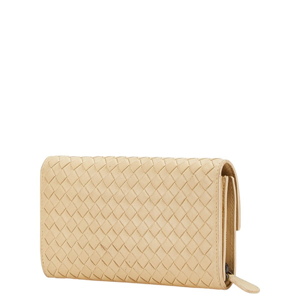 ボッテガヴェネタ イントレチャート 長財布 ベージュ レザー レディース BOTTEGAVENETA 【中古】
