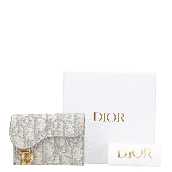 ディオール トロッター サドル カードケース グレー キャンバス レザー レディース Dior 【中古】