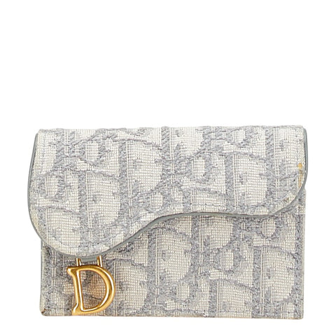 ディオール トロッター サドル カードケース グレー キャンバス レザー レディース Dior 【中古】