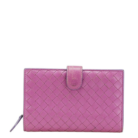 ボッテガヴェネタ イントレチャート 二つ折り財布 パープル レザー レディース BOTTEGAVENETA 【中古】