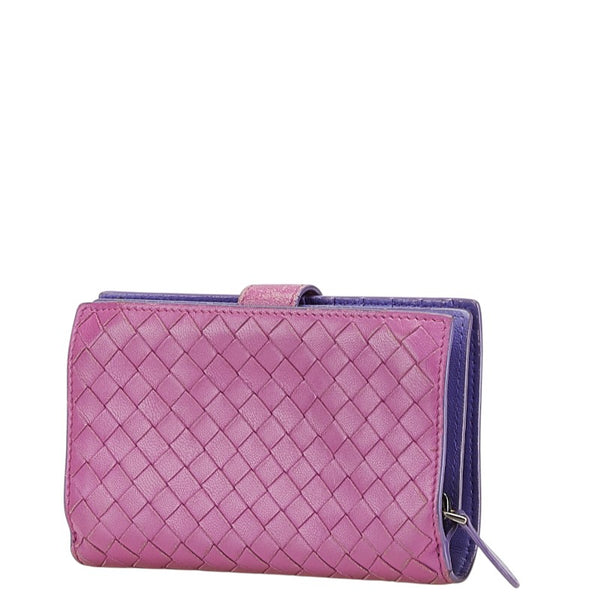ボッテガヴェネタ イントレチャート 二つ折り財布 パープル レザー レディース BOTTEGAVENETA 【中古】