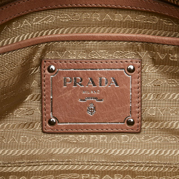 プラダ リボン ハンドバッグ BN2243 ピンクベージュ レザー レディース PRADA 【中古】