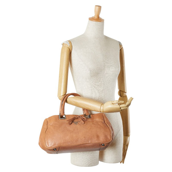 プラダ リボン ハンドバッグ BN2243 ピンクベージュ レザー レディース PRADA 【中古】