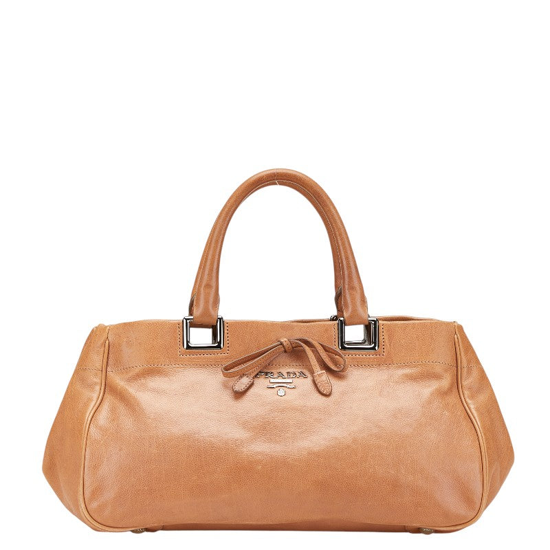 プラダ リボン ハンドバッグ BN2243 ピンクベージュ レザー レディース PRADA 【中古】