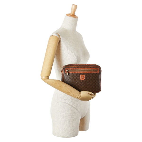 セリーヌ マカダム クラッチバッグ ブラウン PVC レザー レディース CELINE 【中古】