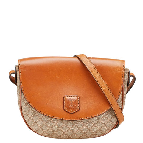 セリーヌ マカダム ショルダーバッグ ベージュ ブラウン PVC レザー レディース CELINE 【中古】