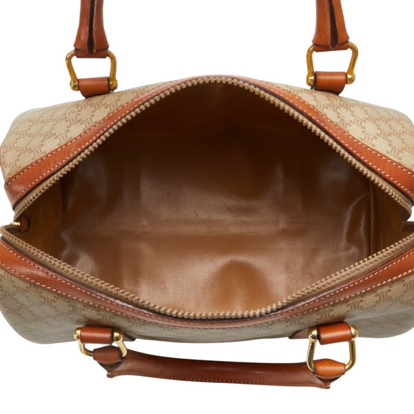 セリーヌ マカダム ハンドバッグ ミニボストンバッグ ベージュ ブラウン PVC レザー レディース CELINE 【中古】