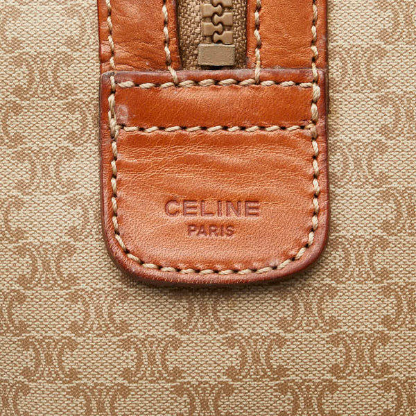 セリーヌ マカダム ハンドバッグ ミニボストンバッグ ベージュ ブラウン PVC レザー レディース CELINE 【中古】