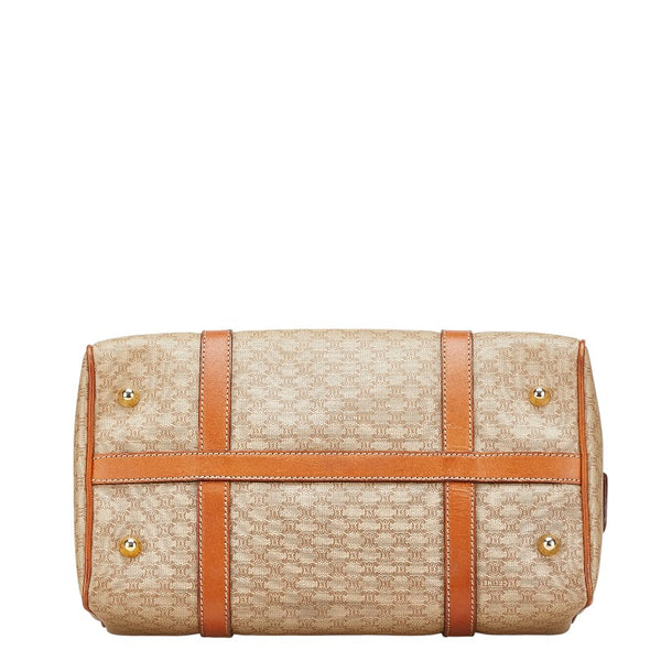 セリーヌ マカダム ハンドバッグ ミニボストンバッグ ベージュ ブラウン PVC レザー レディース CELINE 【中古】