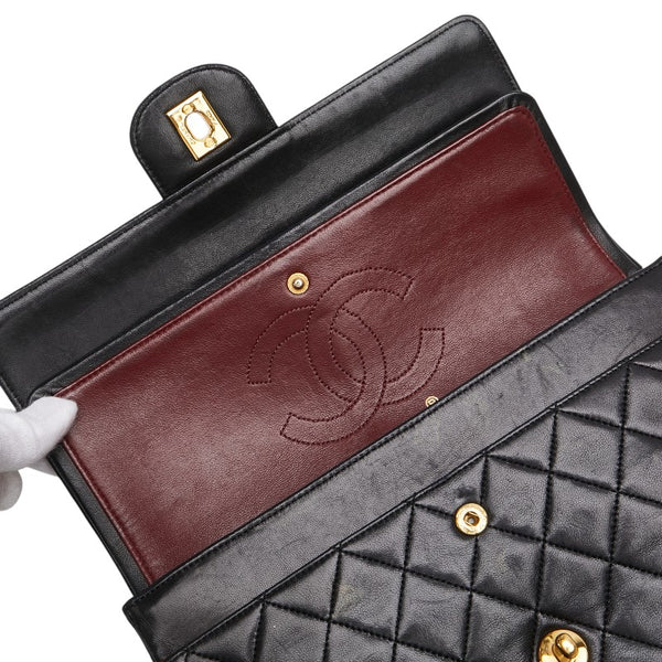 シャネル マトラッセ25 ダブルフラップ ココマーク チェーン ショルダーバッグ ブラック ラムスキン レディース CHANEL 【中古】