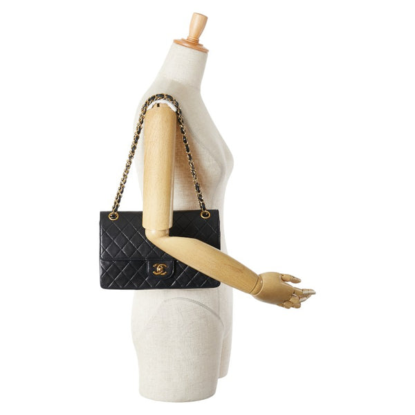 シャネル マトラッセ25 ダブルフラップ ココマーク チェーン ショルダーバッグ ブラック ラムスキン レディース CHANEL 【中古】