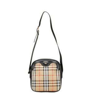 バーバリー ノバチェック シャドーホース ショルダーバッグ ベージュ ブラック キャンバス レザー レディース BURBERRY 【中古】