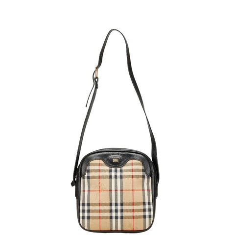 バーバリー ノバチェック シャドーホース ショルダーバッグ ベージュ ブラック キャンバス レザー レディース BURBERRY 【中古】