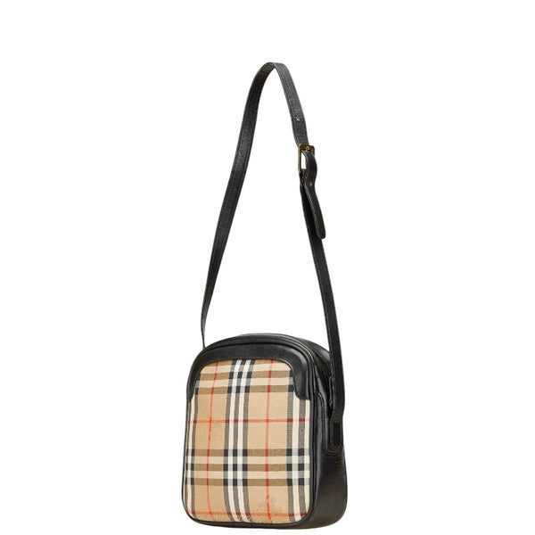 バーバリー ノバチェック シャドーホース ショルダーバッグ ベージュ ブラック キャンバス レザー レディース BURBERRY 【中古】