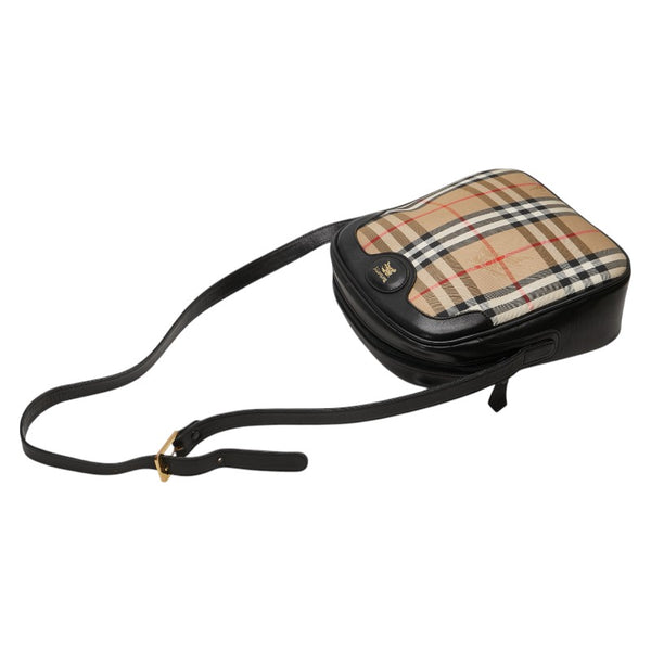 バーバリー ノバチェック シャドーホース ショルダーバッグ ベージュ ブラック キャンバス レザー レディース BURBERRY 【中古】