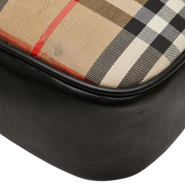 バーバリー ノバチェック シャドーホース ショルダーバッグ ベージュ ブラック キャンバス レザー レディース BURBERRY 【中古】