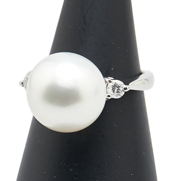 Pt900 プラチナ 白蝶真珠11.3mm ダイヤ0.15ct リング 指輪 レディース 7号 【中古】