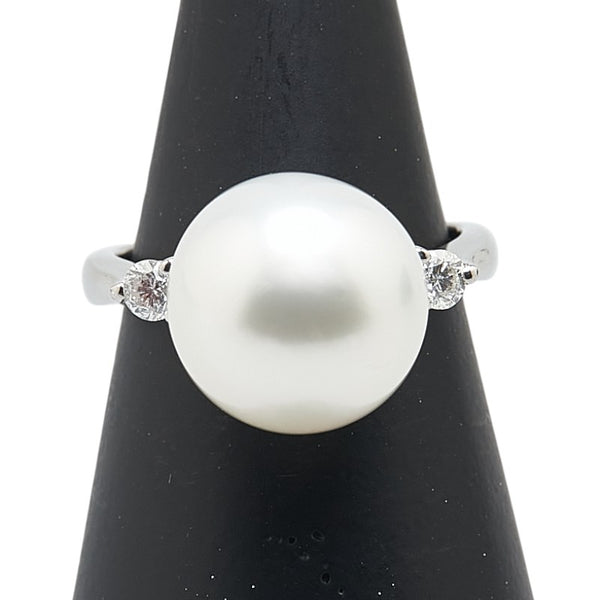 Pt900 プラチナ 白蝶真珠11.3mm ダイヤ0.15ct リング 指輪 レディース 7号 【中古】