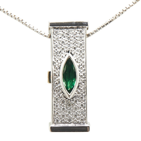 K18WG ホワイトゴールド グリーンガーネット0.44ct ダイヤ0.17ct ペンダントネックレス レディース 【中古】
