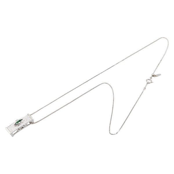K18WG ホワイトゴールド グリーンガーネット0.44ct ダイヤ0.17ct ペンダントネックレス レディース 【中古】