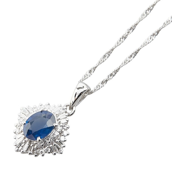 Pt900 プラチナ Pt850 プラチナ サファイア1.00ct ダイヤ0.30ct ネックレス レディース 【中古】