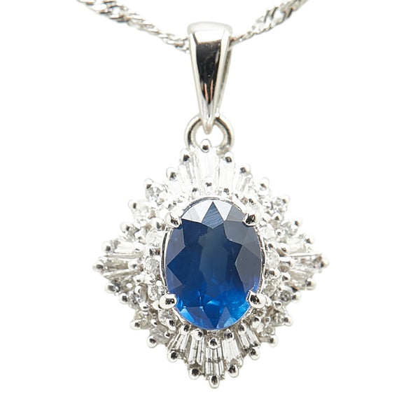 Pt900 プラチナ Pt850 プラチナ サファイア1.00ct ダイヤ0.30ct ネックレス レディース 【中古】
