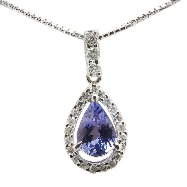 K14WG ホワイトゴールド タンザナイト0.75ct ダイヤ0.23ct 雫 モチーフ ペンダントネックレス レディース 【中古】