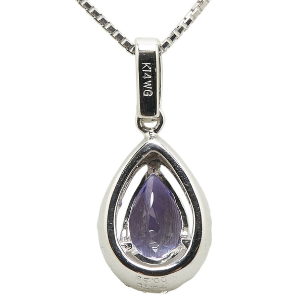 K14WG ホワイトゴールド タンザナイト0.75ct ダイヤ0.23ct 雫 モチーフ ペンダントネックレス レディース 【中古】