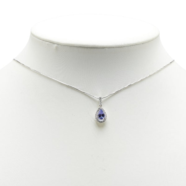 K14WG ホワイトゴールド タンザナイト0.75ct ダイヤ0.23ct 雫 モチーフ ペンダントネックレス レディース 【中古】