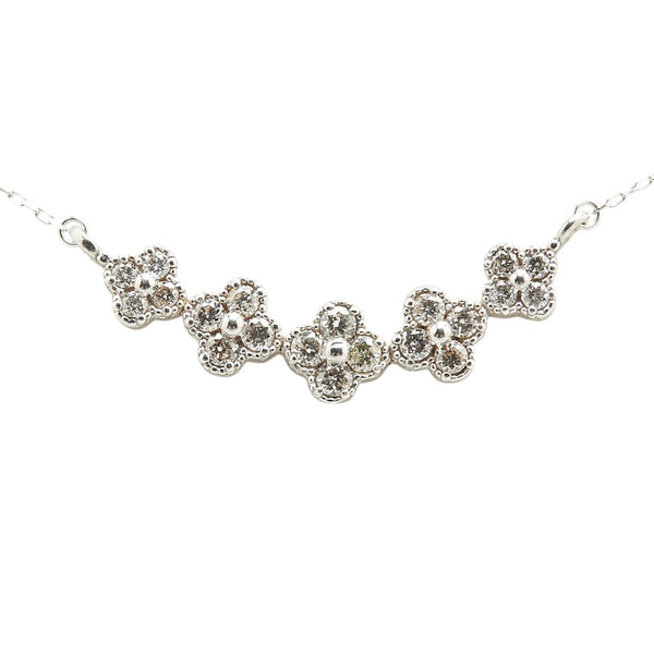 K18WG ホワイトゴールド ダイヤ0.30ct フラワー 花 モチーフ ペンダントネックレス レディース 【中古】