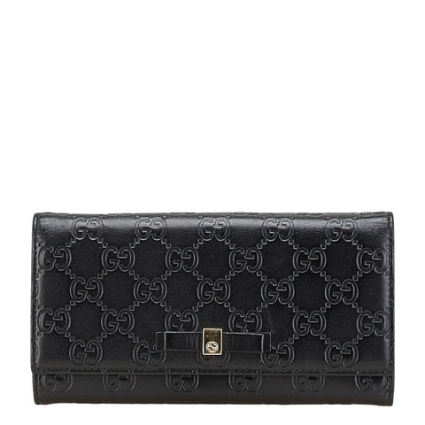 グッチ グッチシマ リボン 長財布 388679 ブラック レザー レディース GUCCI 【中古】