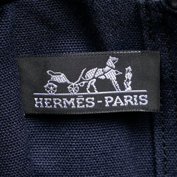 エルメス フールトゥGM ハンドバッグ トートバッグ ネイビー ブラック キャンバス レディース HERMES 【中古】