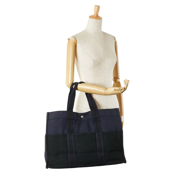 エルメス フールトゥGM ハンドバッグ トートバッグ ネイビー ブラック キャンバス レディース HERMES 【中古】
