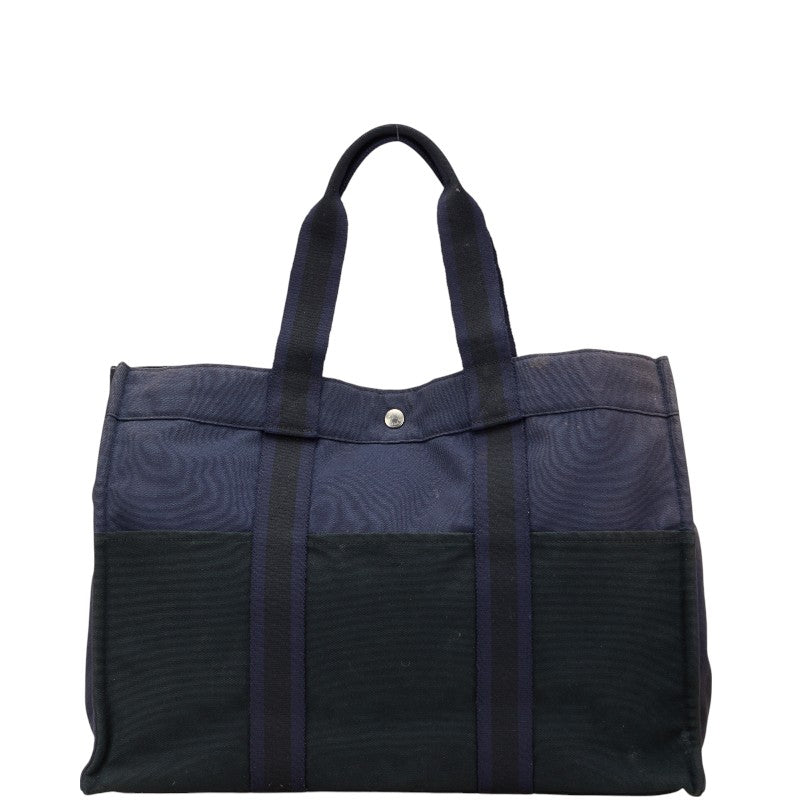 エルメス フールトゥGM ハンドバッグ トートバッグ ネイビー ブラック キャンバス レディース HERMES 【中古】