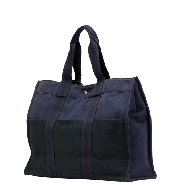 エルメス フールトゥGM ハンドバッグ トートバッグ ネイビー ブラック キャンバス レディース HERMES 【中古】