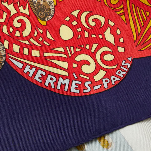 エルメス カレ90 L'ATLANTIDE アトランティス大陸 スカーフ ネイビー マルチカラー シルク レディース HERMES 【中古】