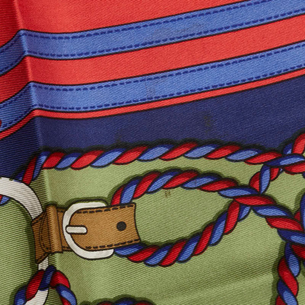エルメス カレ80 ロープ ベルト タッセル スカーフ レッド グリーン マルチカラー シルク レディース HERMES 【中古】