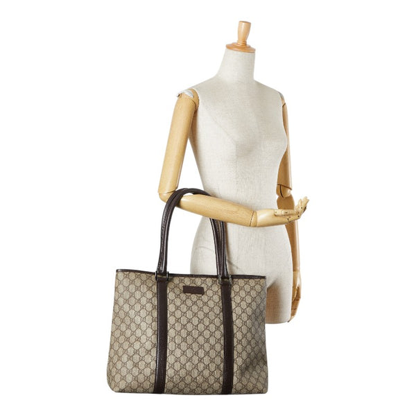グッチ GGスプリーム トートバッグ ハンドバッグ 114288 ベージュ ブラウン PVC レザー レディース GUCCI 【中古】