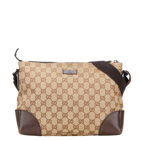 グッチ GGキャンバス 斜め掛け ショルダーバッグ 114273 ブラウン キャンバス レザー レディース GUCCI 【中古】