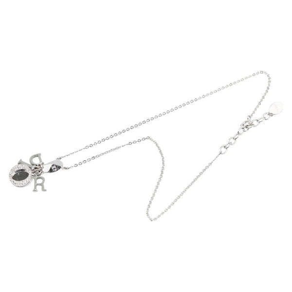 ディオール ロゴ ラインストーン ネックレス シルバー メタル レディース Dior 【中古】
