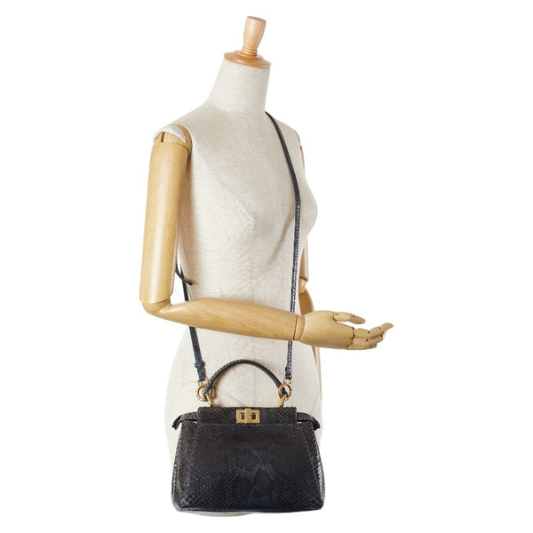フェンディ ピーカブー スモール パイソン ハンドバッグ ショルダーバッグ 2WAY 8BN244 ブラック ブルー レザー レディース FENDI 【中古】