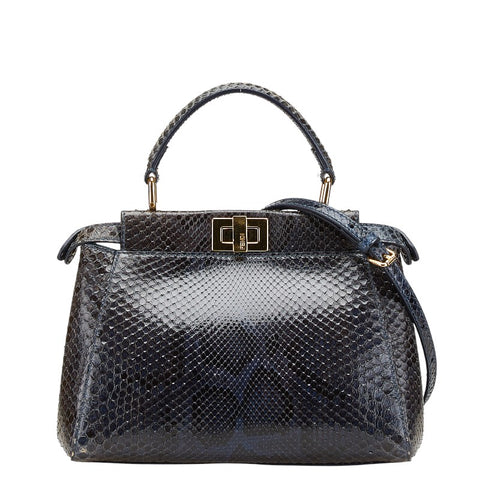 フェンディ ピーカブー スモール パイソン ハンドバッグ ショルダーバッグ 2WAY 8BN244 ブラック ブルー レザー レディース FENDI 【中古】